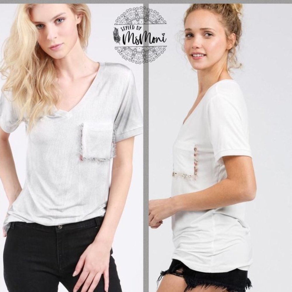 Pocket Tee with Chiffon Pocket Detail